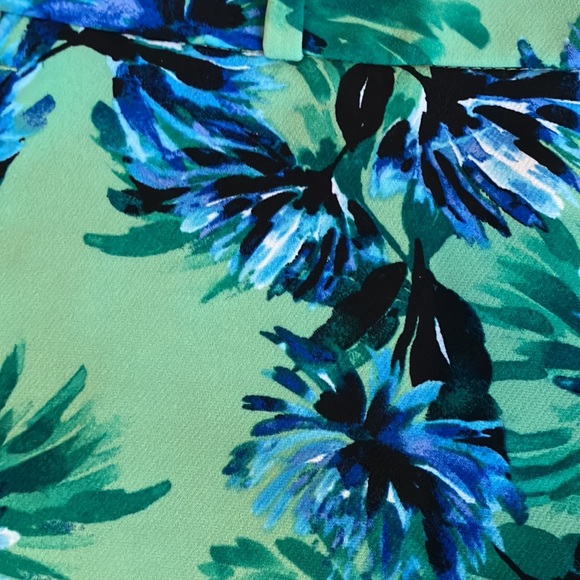 Fabulous Banana green black blue & white floral shorts w/front zip & pockets - Picture 4 of 8